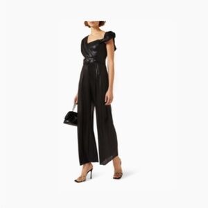 Elliatt Black Marlene One-Shoulder Belted Stretch Metallic Jumpsuit-Size XS
